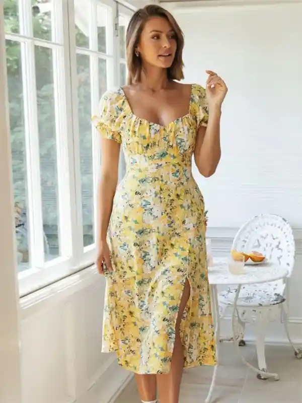 Floral Print A-Line Midi Dress