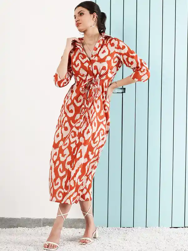 Printed A-Line Midi Dress